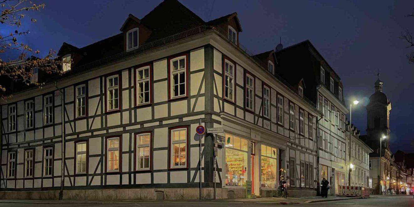 Göttingen Fachwerkhaus Hospitalstraße Nachtaufnahme